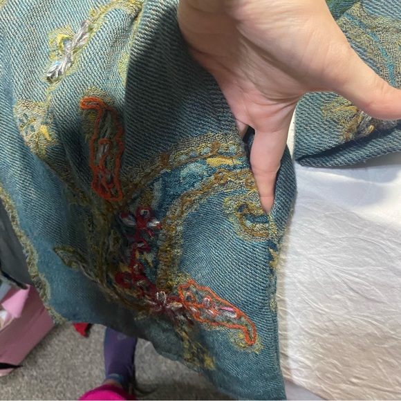 Soft Surroundings Green Izmir Wool Tapestry Embroidered Kimono Open Front XS - Picture 8 of 11